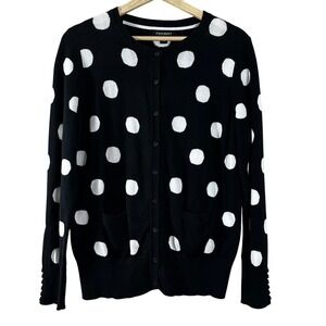 Foxcroft Women's Cardigan‎ Sweater Black Polka Dot Cotton Pockets Button Size M